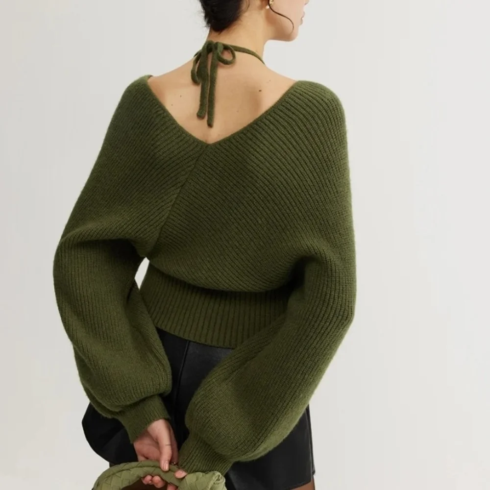Commense Green two in one Bat Sleeve Halter Knit Sweater - Picture 2 of 5